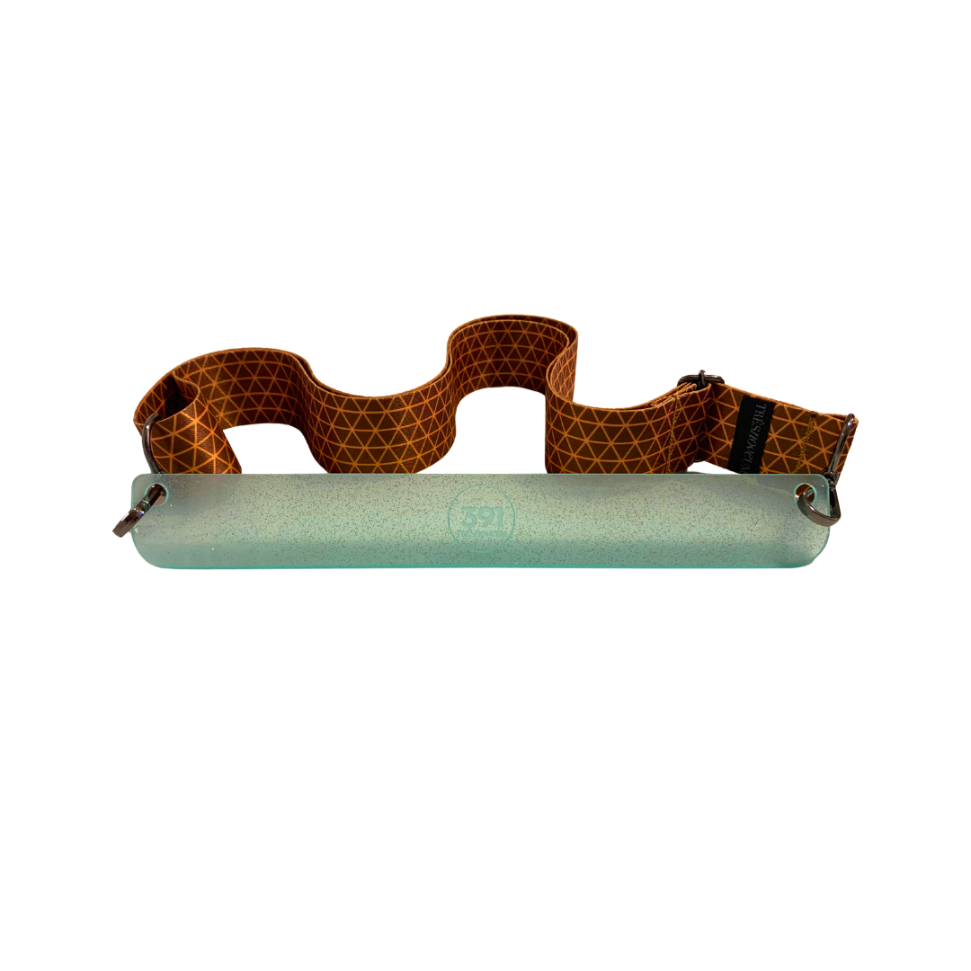 Marrom Triângulos — 391 A03B · Marcador Página Acrílico Transparente Verde Purpurina